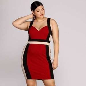 Color Block Midi Dress Burgundy